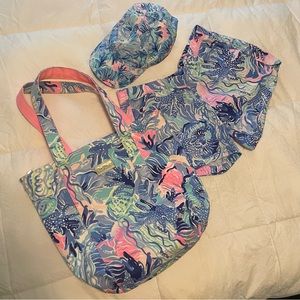 Lilly Pulitzer Matching Cap/Shorts- Sz S/Cooler-Tote Combo